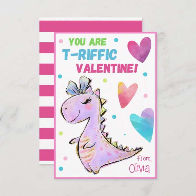 Dinosaur Valentine Card for Kids You Are T-Riffic  (Front/Back)