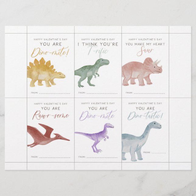 Dinosaur Valentine Cards for Kids Custom Letterhead (Front)