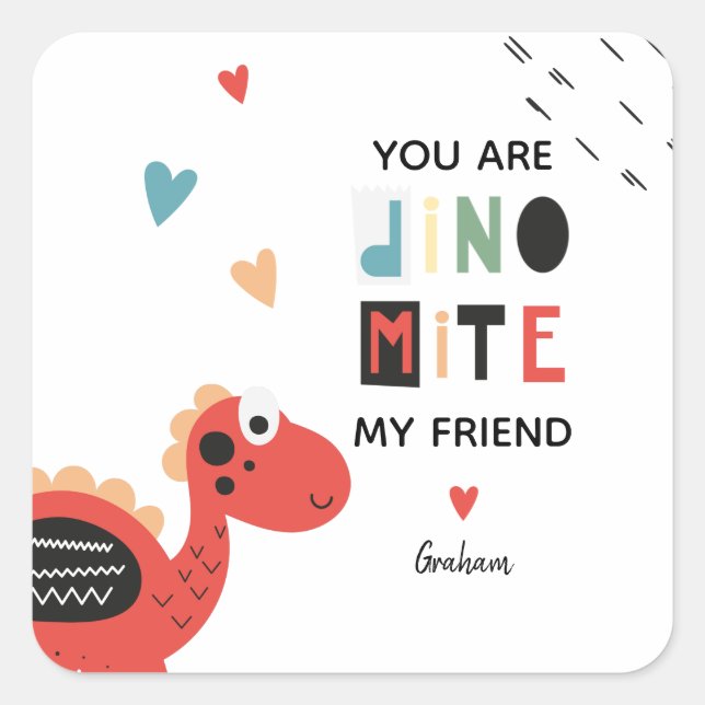 Dinosaur Valentine Square Sticker (Front)