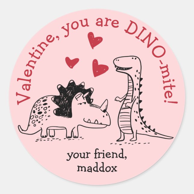 Dinosaur Valentine Sticker (Front)