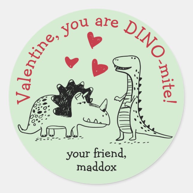 Dinosaur Valentine Sticker (Front)