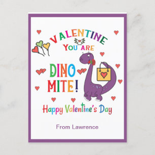 Dinosaur Valentine You are Dino-mite Classroom Postcard