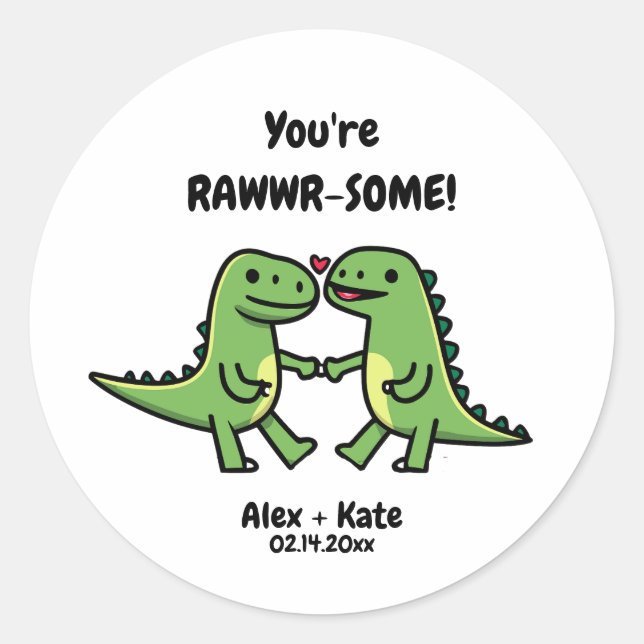Dinosaur Valentines  Classic Round Sticker (Front)