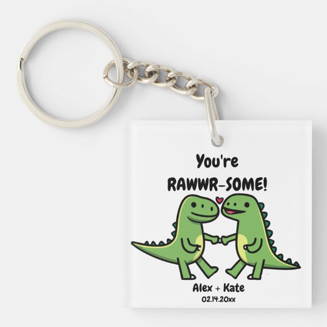 Dinosaur Valentines  Key Ring (Front)