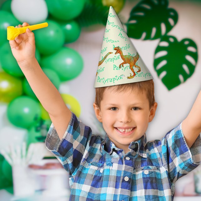 Dinosaur Velociraptor Birthday Party Raptor Hat (Dinosaur Velociraptor birthday party hat with fun partyraptor typography )