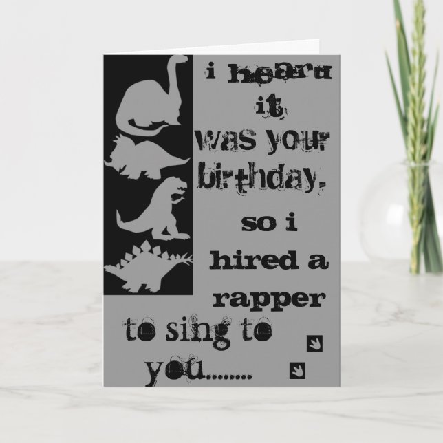 Dinosaur Velociraptor birthday rapper card (Front)