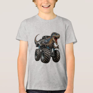 Dinosaur Velociraptor Monster Truck Tri-Blend Shirt