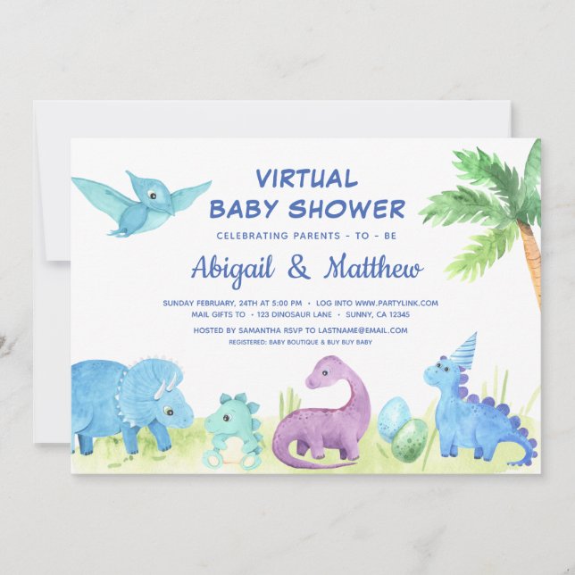 Dinosaur Virtual Baby Shower Cute Invitation  (Front)