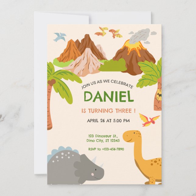 Dinosaur Volcano Birthday Party Invitation (Front)