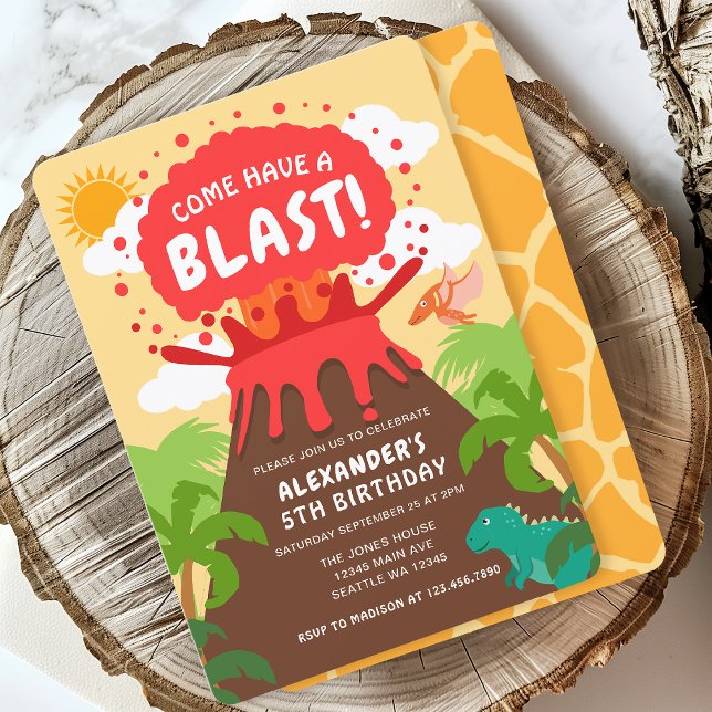 Dinosaur Volcano Kids Birthday Invitation (Creator Uploaded)
