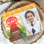 Dinosaur Volcano Kids Birthday Photo Invitation<br><div class="desc">Invite your guests to have a blast with this Dinosaur Volcano Kids Birthday Design. This design features an erupting volcano in a lush jungle with dinosaurs. The reverse is a pattern of Dinosaur spots. You can customise this further by clicking on the "PERSONALIZE" button. Photo kindly provided by Pexels. All...</div>