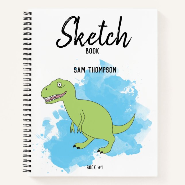 Dinosaur Watercolor Background Kids Sketchbook Notebook (Front)