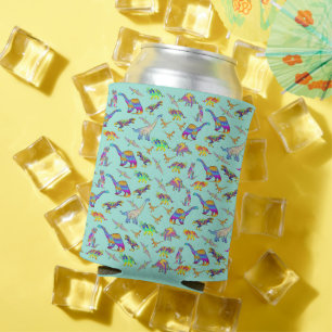 Dinosaur watercolor Pattern teal Can Cooler