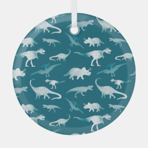 Dinosaur Watercolor: Textile Pattern Glass Tree Decoration