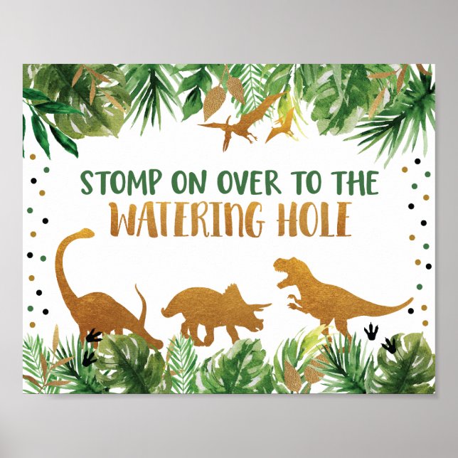 Dinosaur Watering Hole Birthday Table Sign (Front)