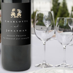 Dinosaur Wedding Black & White Personalized Wine Label