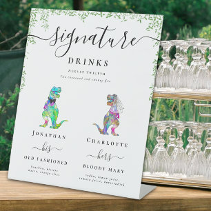 Dinosaur Wedding Bride & Groom Signature Drink Bar Pedestal Sign