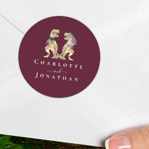 Dinosaur Wedding Burgundy & Cream Personalised  Classic Round Sticker