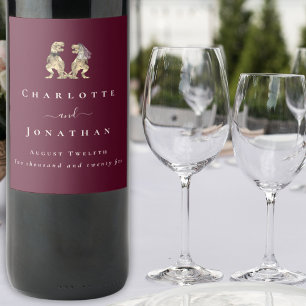 Dinosaur Wedding Burgundy & Cream Personalised  Wine Label