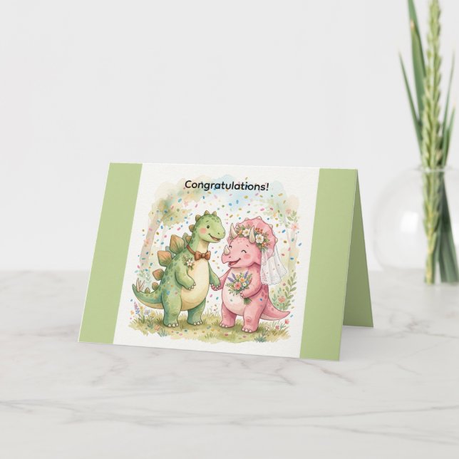 Dinosaur Wedding Congratulations Greeting Card  (Front)