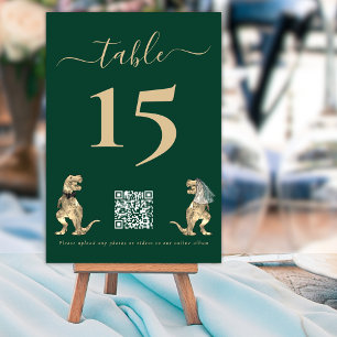Dinosaur Wedding Dark Green QR Code for Photos Table Number