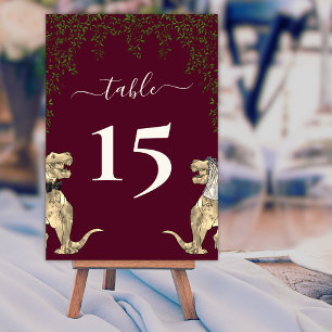 Dinosaur Wedding Foliage Burgundy & Cream Table Number