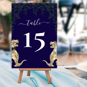 Dinosaur Wedding Foliage Navy Blue & White Table Number