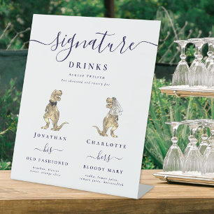 Dinosaur Wedding Navy Blue Script Signature Drinks Pedestal Sign