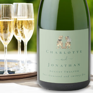 Dinosaur Wedding Sage Green Personalized  Sparkling Wine Label