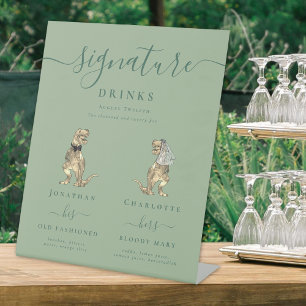 Dinosaur Wedding Signature Cocktail Bar Sage Green Pedestal Sign