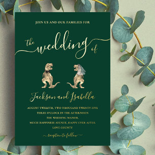 Dinosaur wedding T-Rex Bride and Groom Green Gold
