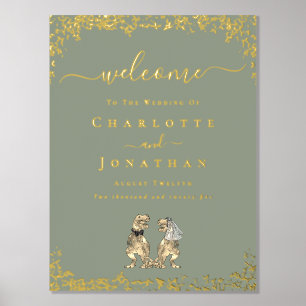 Dinosaur Wedding Welcome Sage Green Gold Foil Prints