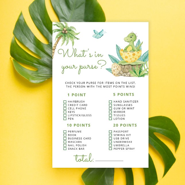 Dinosaur What's in Your Purse Baby Shower Game (Creator Uploaded)