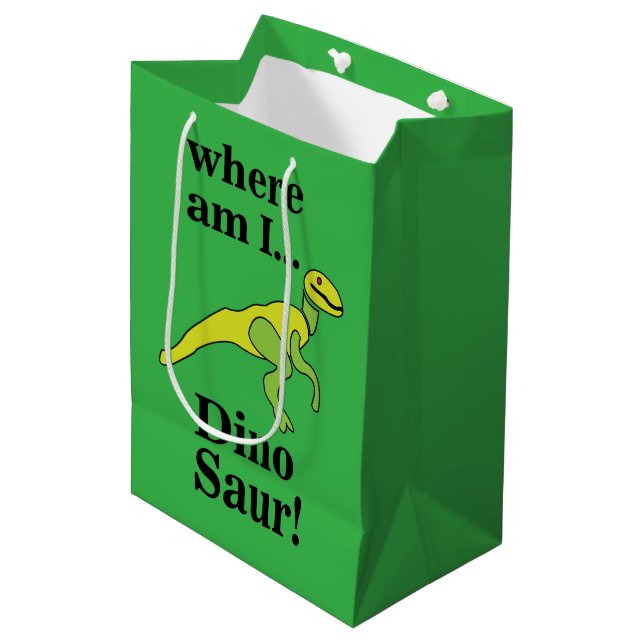 Dinosaur Where Am I Funny  Medium Gift Bag (Front Angled)