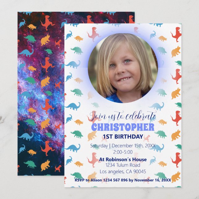 Dinosaur Whimsical birthday invitation (Front/Back)