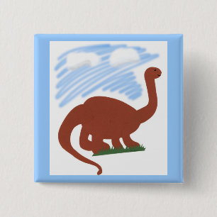 Dinosaur Whimsical Cartoon Art 15 Cm Square Badge