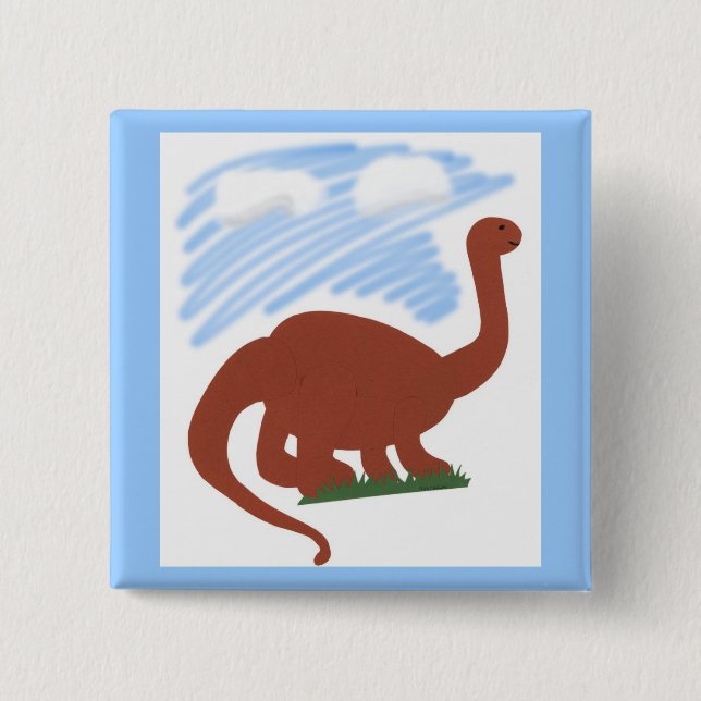 Dinosaur Whimsical Cartoon Art 15 Cm Square Badge (Front)
