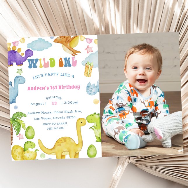 Dinosaur Wild One 1st Birthday Party Invitation (Creator Uploaded)