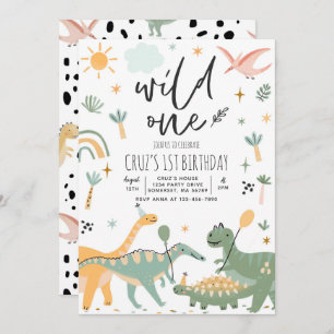 Dinosaur Wild One 1st T-Rex Birthday Party  Invitation