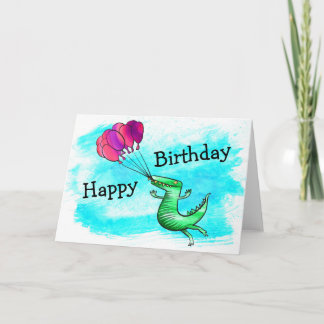 Dinosaur with balloons birthday card