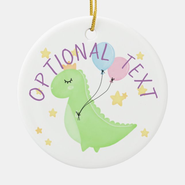 Dinosaur with Balloons  Ceramic Tree Decoration (Front)