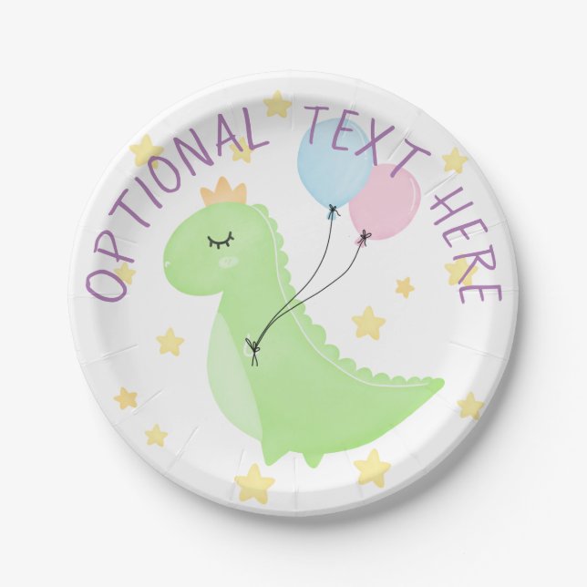 Dinosaur with Balloons  Paper Plate (Front)