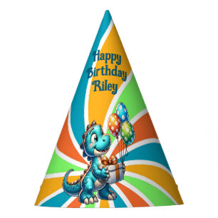 Dinosaur with Balloons Personalised Birthday Party Hat