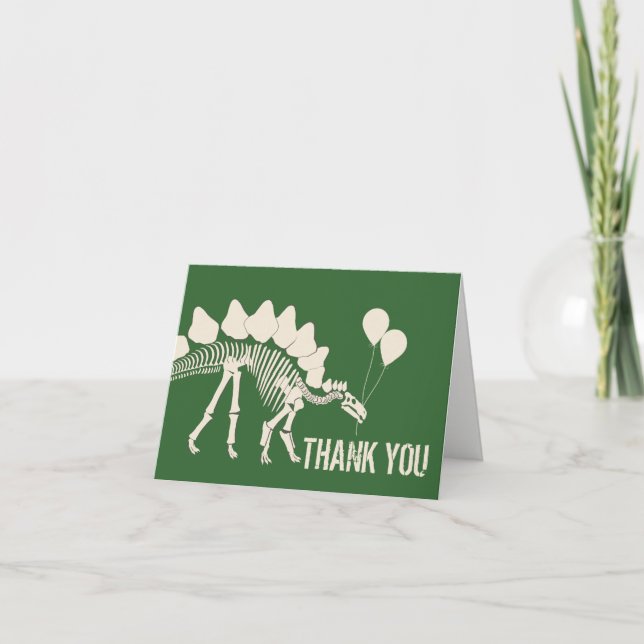 Dinosaur with Balloons Thank You Card (Front)