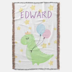 Dinosaur with Balloons Throw Blanket