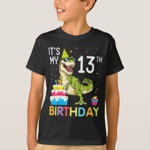 Dinosaur with cake 13th birthday happy 13 years T-Shirt