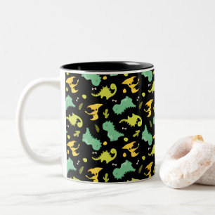 Dinosaur with Colorful Prehistoric• Fun Kids dino Two-Tone Coffee Mug