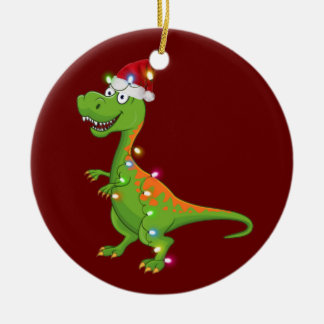 dinosaur With Hat Lights Christmas Ceramic Tree Decoration