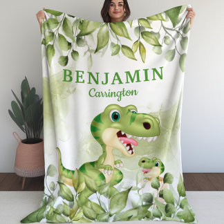 Dinosaur with Leaves Kid’s Blanket for Boys 