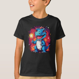 Dinosaur With Sparkler Birthday 4th July Cute T-Shirt